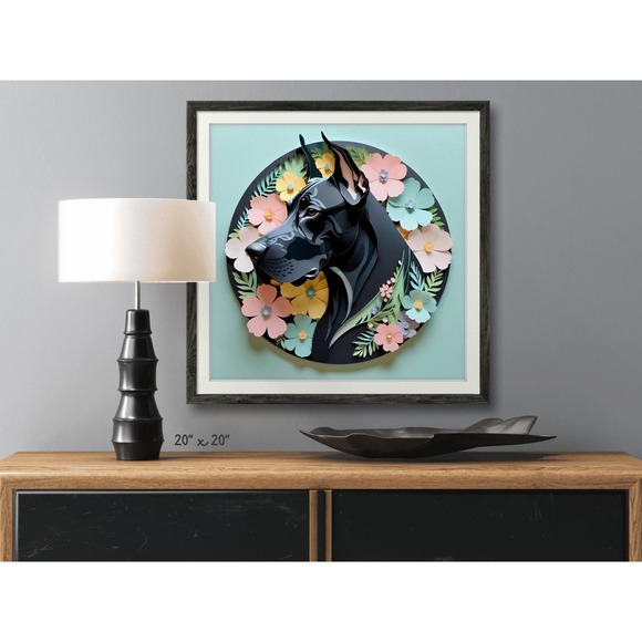 Great Dane Papercut Art: 12x12 Black Dane Dog Pet Portrait Digital Art Print - Picture 3 of 7